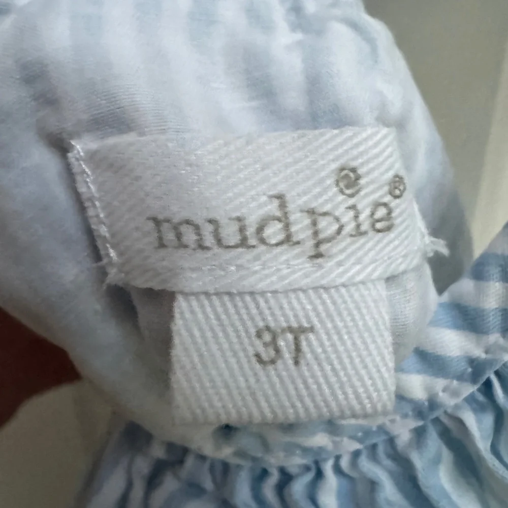 NWOT Mud Pie 3T Girls Blue & White Striped Floral Bow Back Tank Top Dress